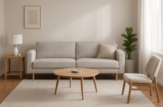 Stylish living room with hardwood flooring, area rug, and wall-mounted air conditioner illustrating how AC affects interior surfaces